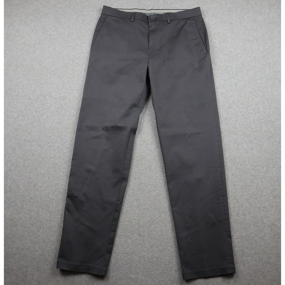 Haggar Iron Free Premium Khaki Mens 32x32 Straight Fit Pants Grey Chino Trousers
